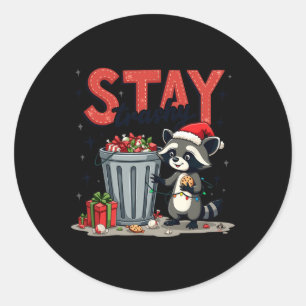 Pegatina Redonda Stay Trashy Funny Racoon Meme Merry Christmas Anim