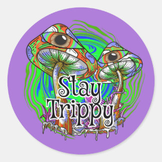 Pegatina Redonda Stay Trippy Psychedelic Mushroom Eye