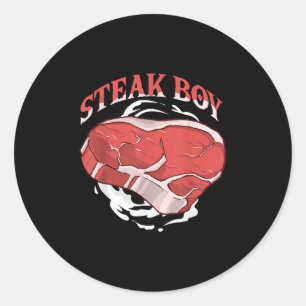Pegatina Redonda Steak Boy Para Amantes De La Carne Y Fans De Bbq G