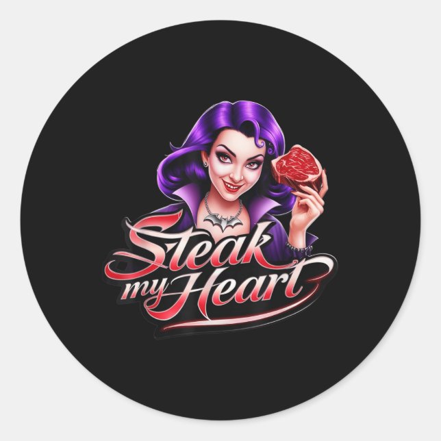 Pegatina Redonda Steak My Heart (Anverso)