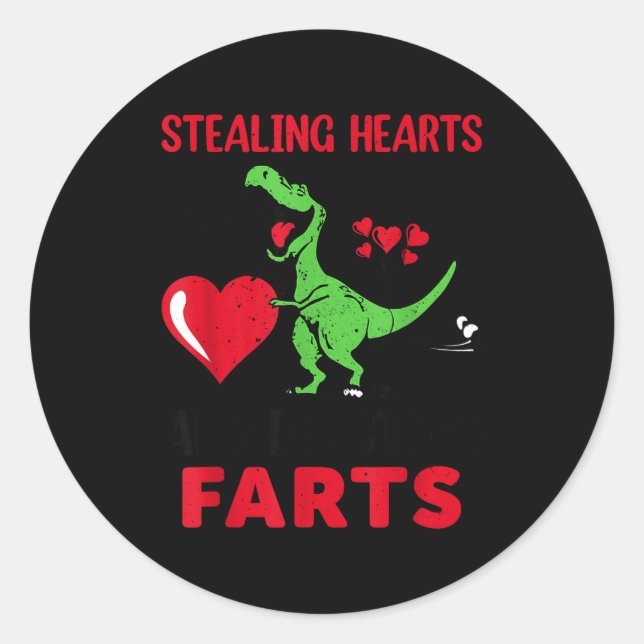 Pegatina Redonda Stealing Hearts And Blasting Farts T Rex Cute Todd (Anverso)