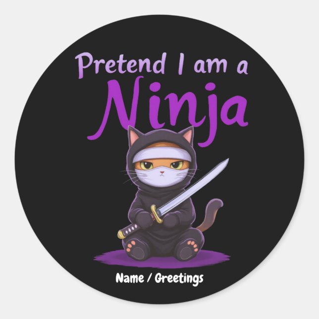 Pegatina Redonda Stealthy Ninja Cat Masked Kitty Warrior Pun (Anverso)