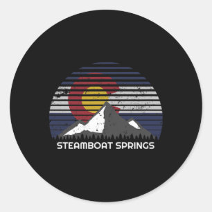 Pegatina Redonda Steamboat Springs Co X Bandera de Colorado