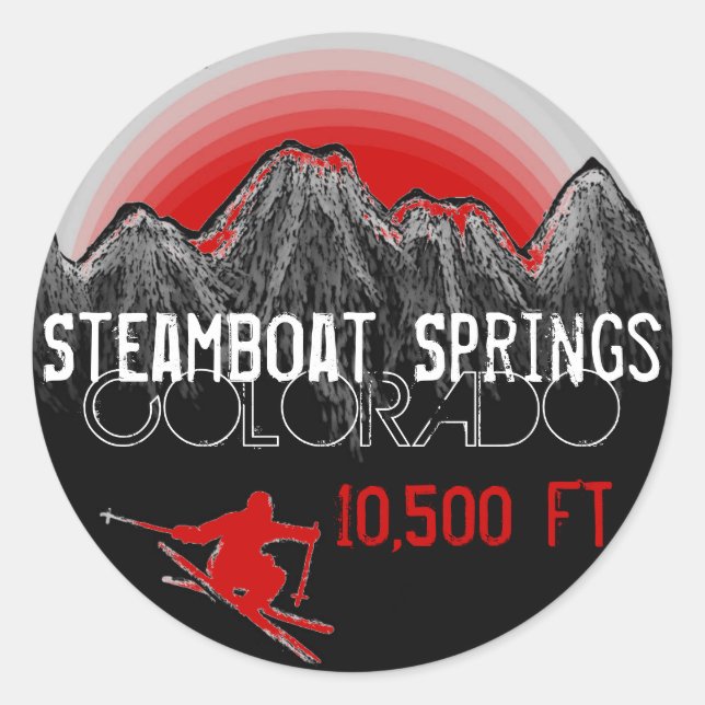 Pegatina Redonda Steamboat Springs Colorado artsy ski pegatinas roj (Anverso)