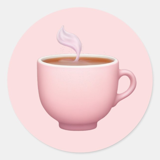 Pegatina Redonda Steaming Pink Teacup Emoji (Anverso)