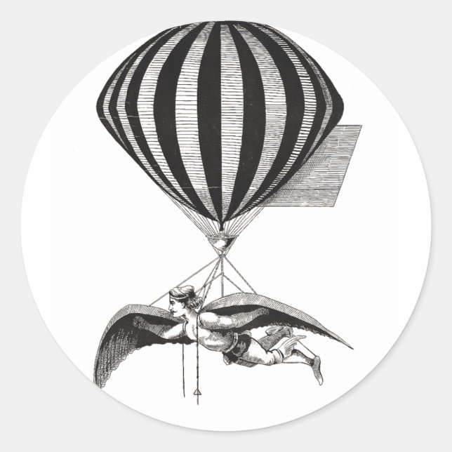 Pegatina Redonda Steampunk Aerialist & Balloon (Anverso)