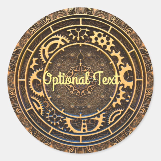 Pegatina Redonda Steampunk Bronze Gears Filigree (Anverso)