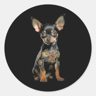 Pegatina Redonda Steampunk Chihuahua Tat Art Tattoo Artip