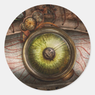 Pegatina Redonda Steampunk - Creepy - Ojo a la tecnología
