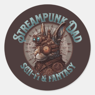 Pegatina Redonda Steampunk Dad Rabbit