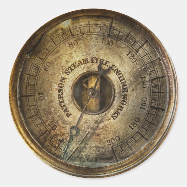 Pegatina Redonda Steampunk - El indicador de presión (Anverso)