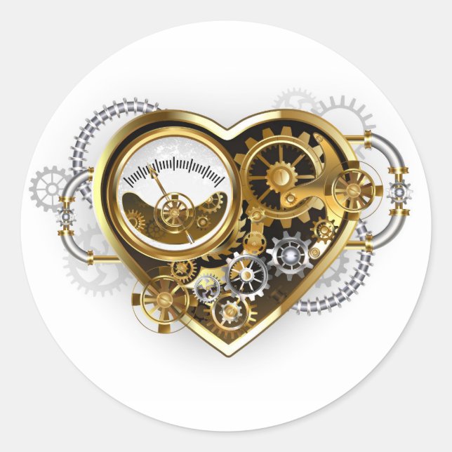 Pegatina Redonda Steampunk Heart with a Manometer (Anverso)