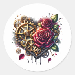 Pegatina Redonda Steampunk Heart y Rosas