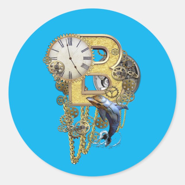 Pegatina Redonda Steampunk Letra de cumpleaños B (Anverso)