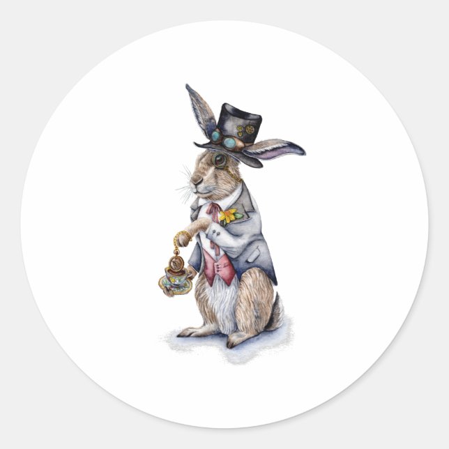 Pegatina Redonda Steampunk March Hare (Anverso)