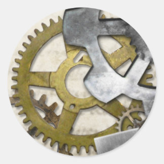 Pegatina Redonda Steampunk Metalizado Gears Industrial Pegatina.