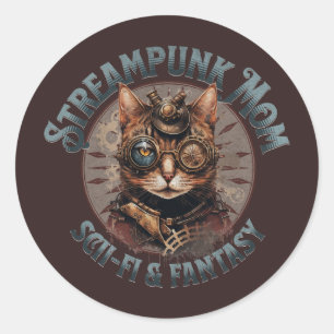 Pegatina Redonda Steampunk Mom Cat