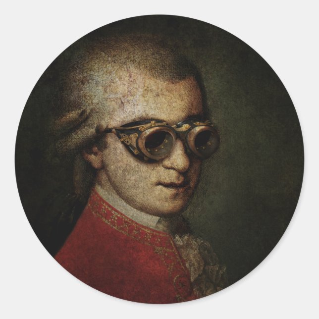 Pegatina Redonda Steampunk Mozart (Anverso)