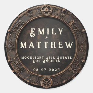 Pegatina Redonda Steampunk Noir Affair Boda