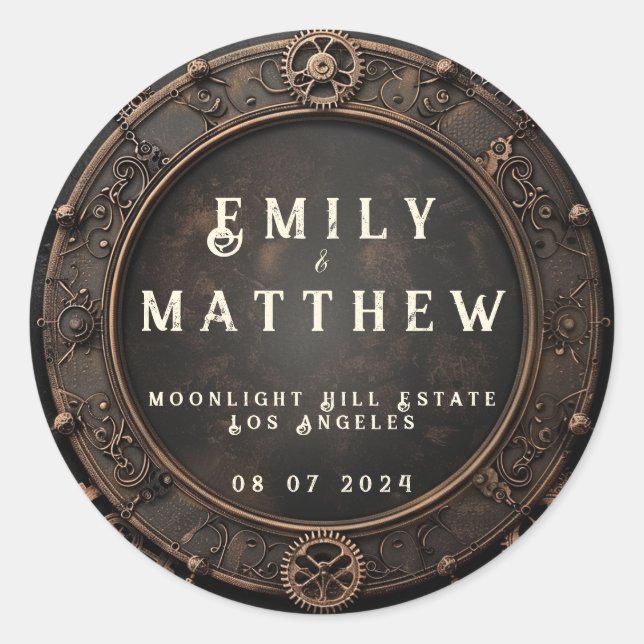 Pegatina Redonda Steampunk Noir Affair Boda (Anverso)