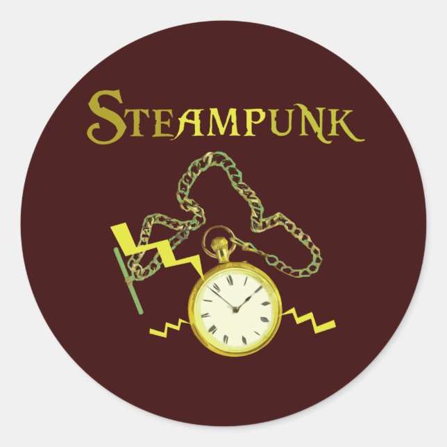 Pegatina Redonda Steampunk Pocketwatch (Anverso)