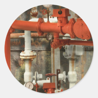 Pegatina Redonda Steampunk - Red pipe headache