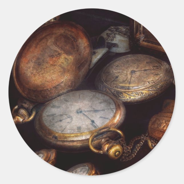 Pegatina Redonda Steampunk - Reloj - Tiempo usado (Anverso)
