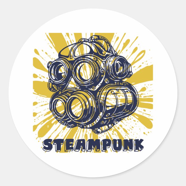 Pegatina Redonda Steampunk Stickers – Vintage Art Sticker (Anverso)