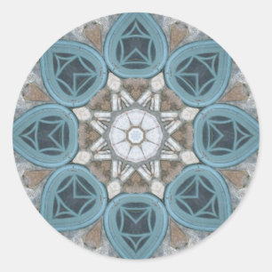 Pegatina Redonda Steampunk Verdigris Window Mandala