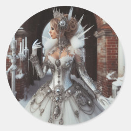 Pegatina Redonda Steampunk Victorian Industrial Winter Queen