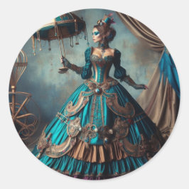 Pegatina Redonda Steampunk Vintage Lady Circus Performer