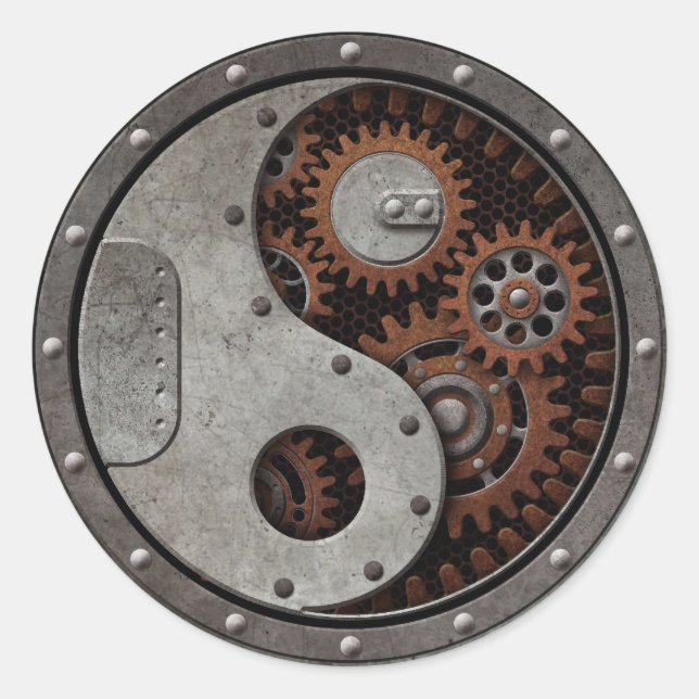 Pegatina Redonda Steampunk Yin Yang (Anverso)