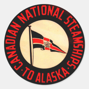 Pegatina Redonda Steamship Nacional Canadiense a Alaska
