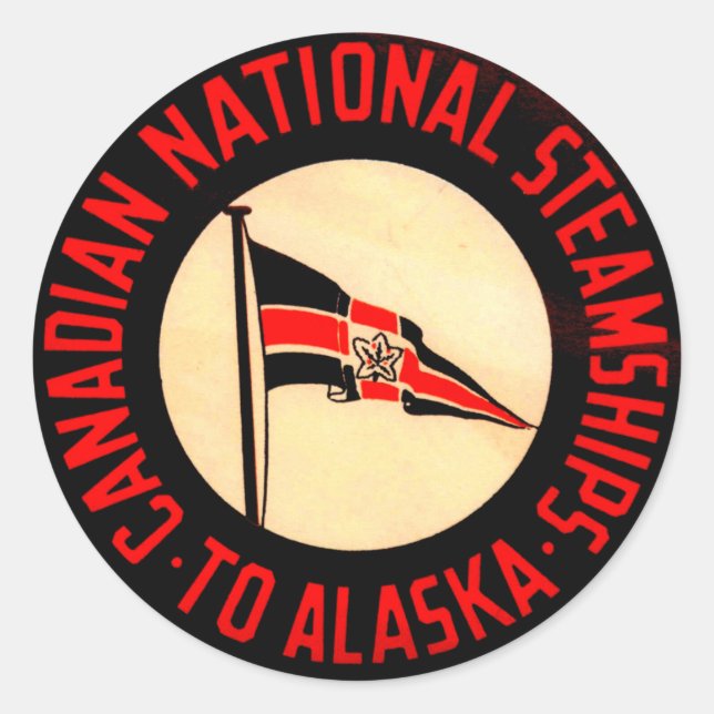Pegatina Redonda Steamship Nacional Canadiense a Alaska (Anverso)