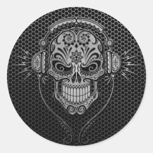 Pegatina Redonda Steel Mesh DJ Sugar Skull