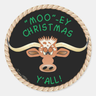 PEGATINA REDONDA STEER DESEANDO UN "MOO"... ¡NAVIDADES DE OJOS!