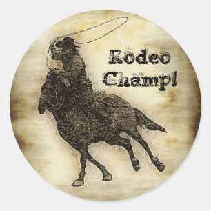 Pegatina Redonda Steer Roping Rodeo Cowboy