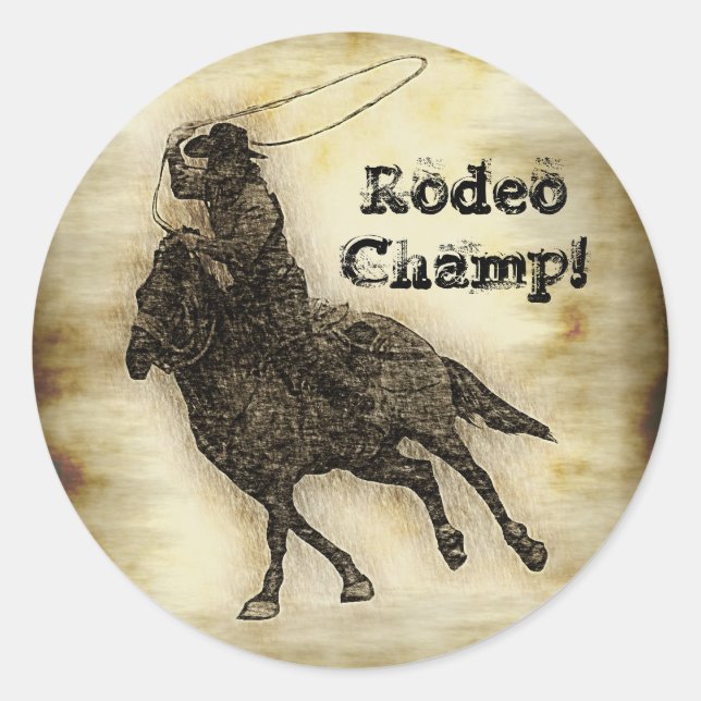 Pegatina Redonda Steer Roping Rodeo Cowboy (Anverso)