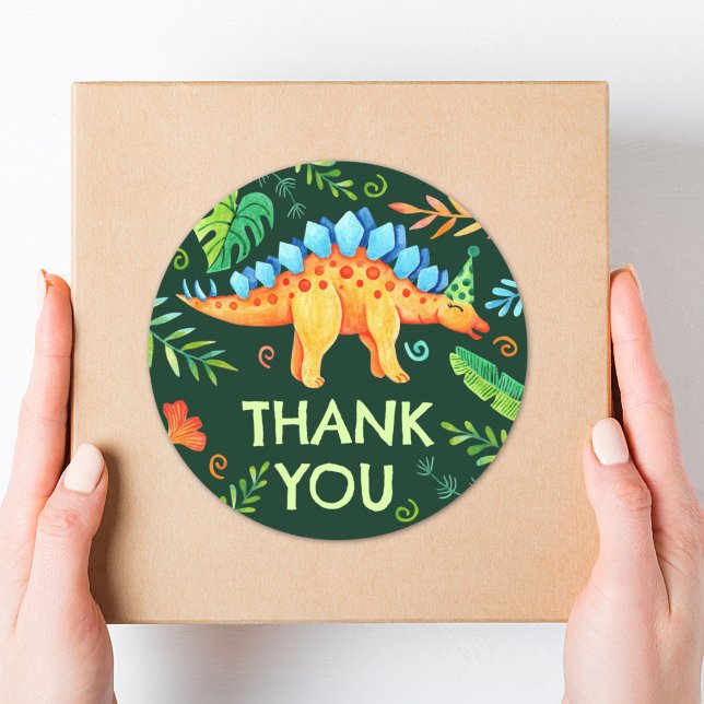 Pegatina Redonda Stegosaurus Dinosaur Thank You Birthday (Stegosaurus Dinosaur Thank You Birthday Classic Round Sticker)