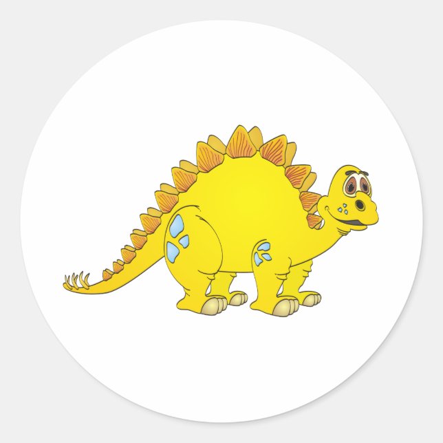 Pegatina Redonda Stegosaurus Personalizado Amarillo (Anverso)