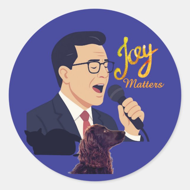 Pegatina Redonda Stephen Colbert Cantando Con Benny Meme De Joy Mat (Anverso)