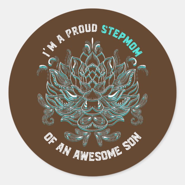 Pegatina Redonda Stepmama Son Día de la Madre Bonus Mamá Floral (Anverso)