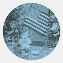 Pegatina Redonda Stereoview - Navidades patrióticos alrededor de 19