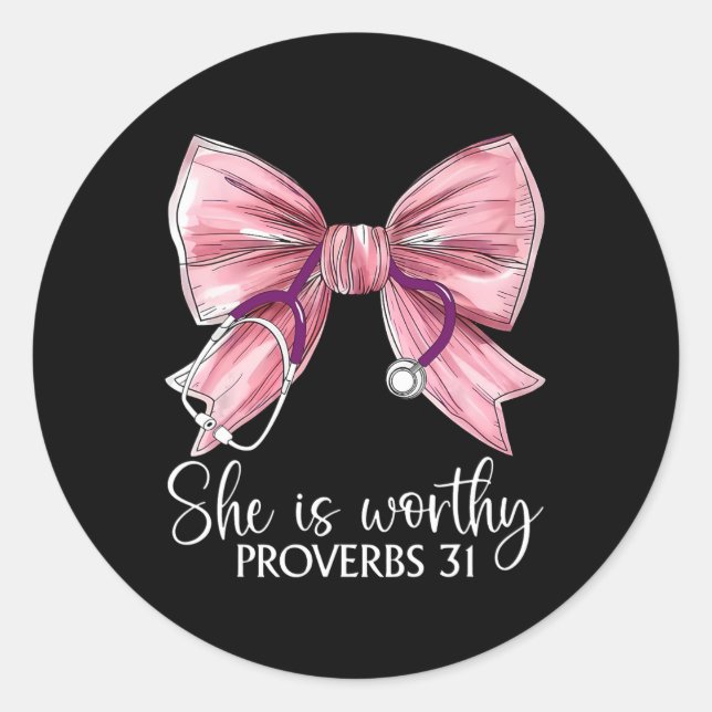 Pegatina Redonda Stethoscope Coquette Bow Es Cristiana Digna B (Anverso)