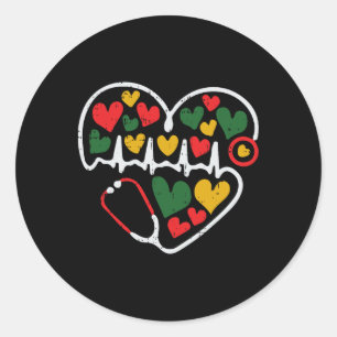 Pegatina Redonda Stethoscope Corazón Junetdecia Melanin Enfermera A