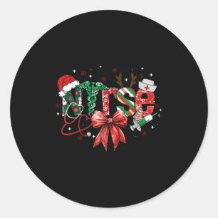 Pegatina Redonda Stethoscope Enfermera Coquette Bow Feliz Navidad X