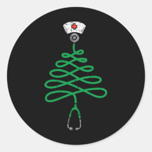 Pegatina Redonda Stethoscope Navidades de enfermería de árbol de Na