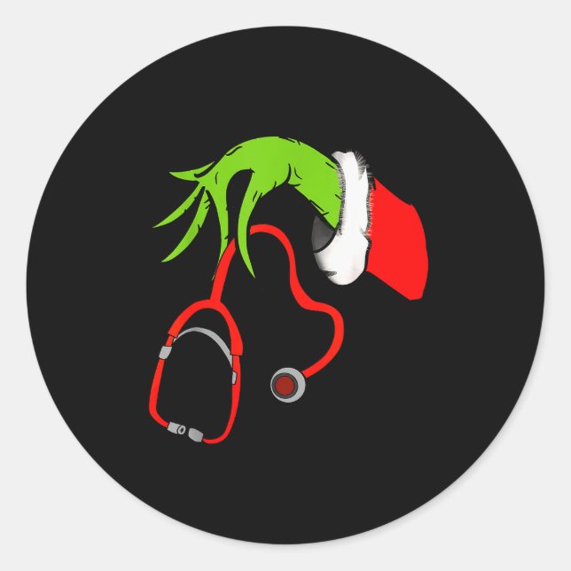 Pegatina Redonda Stethoscope Santa Funny Christmas Xmas Nurse Nursi (Anverso)