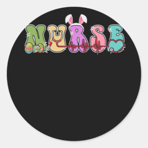 Pegatina Redonda Stethoscope Scrub Nurse Life Easter Day Bunny Eggs