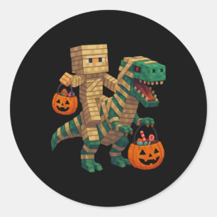 Pegatina Redonda Steve montando dinosaurio T Rex momia Halloween di